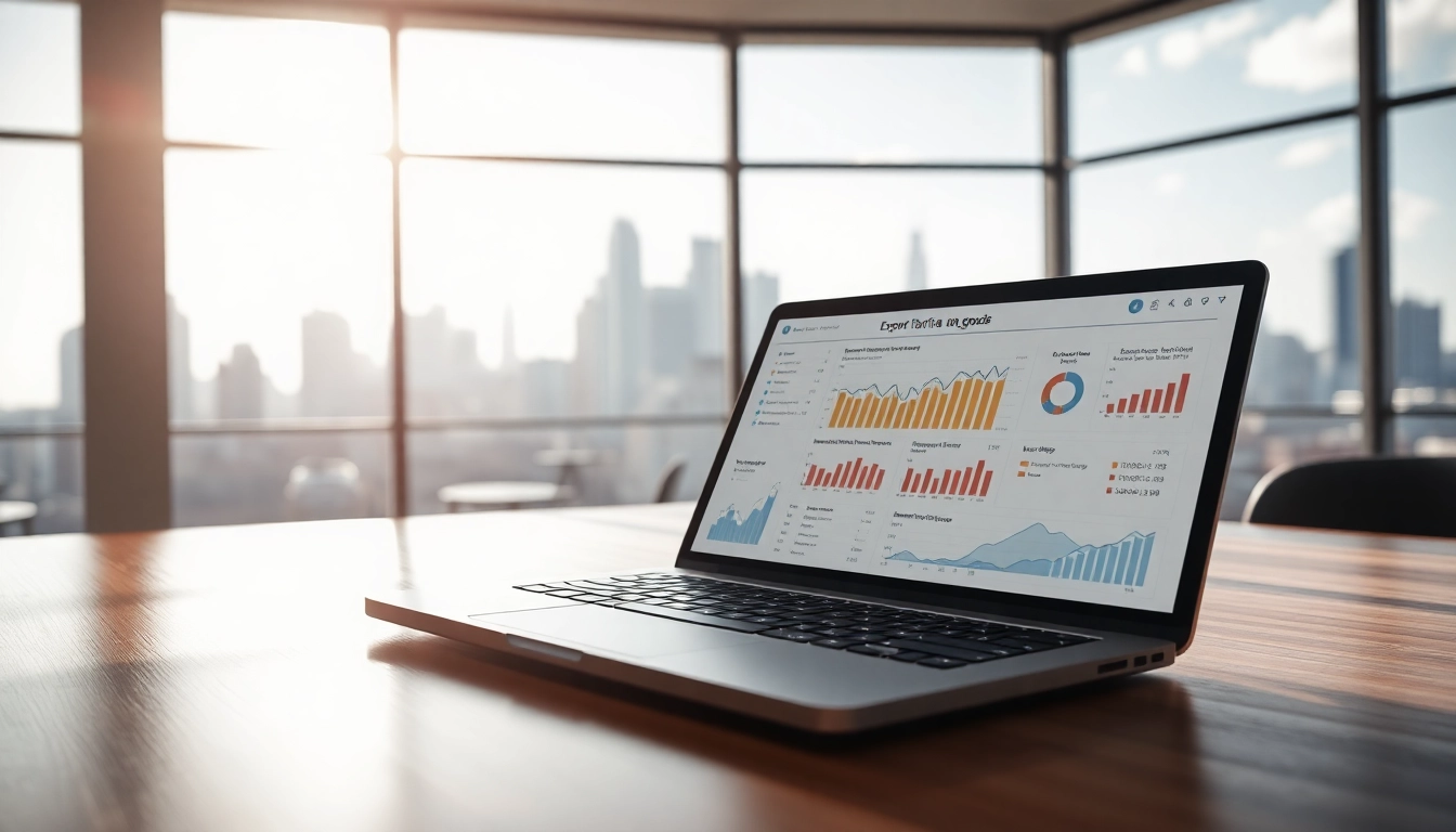 Analyze export tariffs impact with professional charts and graphs in a bright office setting.