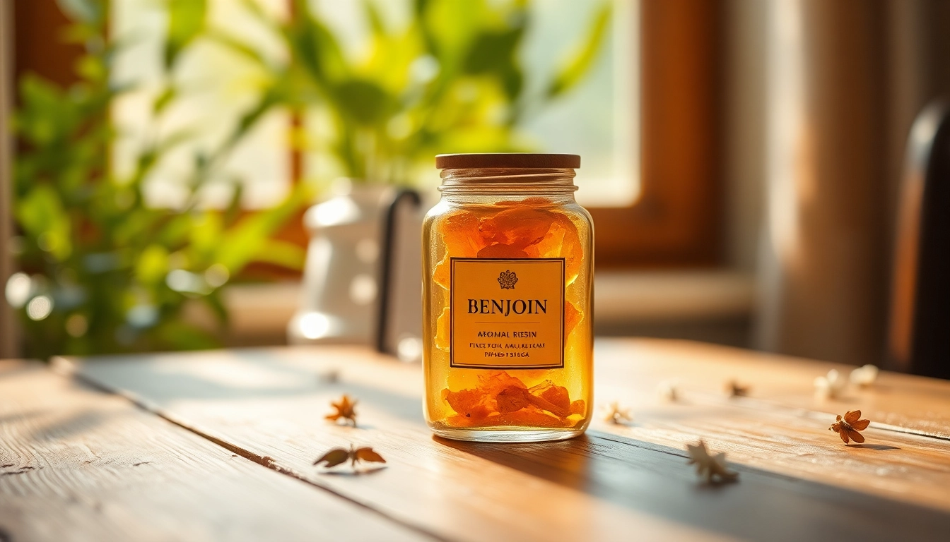 Appliquer l'essence de Benjoin dans une jarre élégante trônant sur une table en bois.