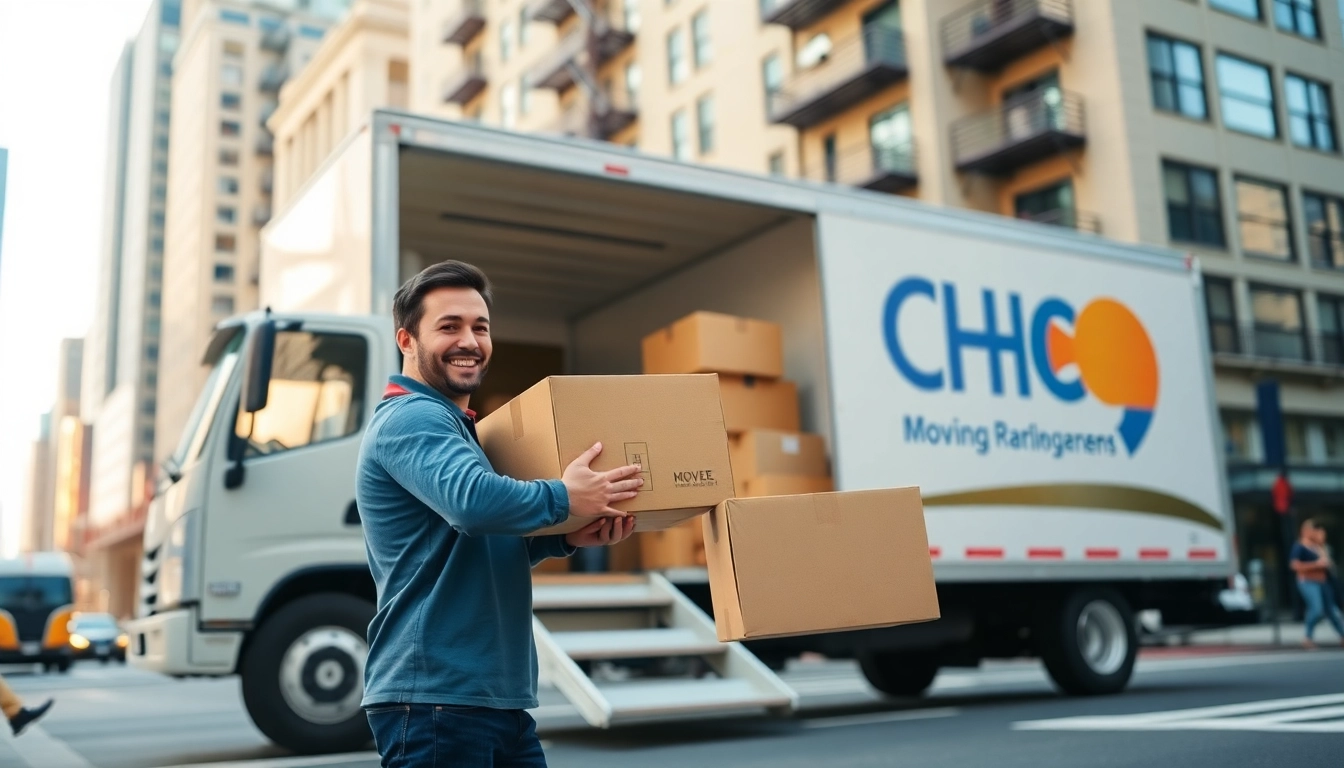 Moving company nyc professional mover unloading boxes in front of an NYC apartment.