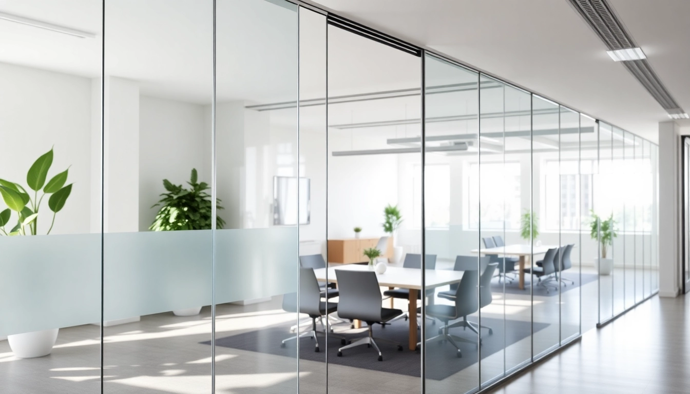 Showcasing movable glass partitions that enhance office space and functionality.