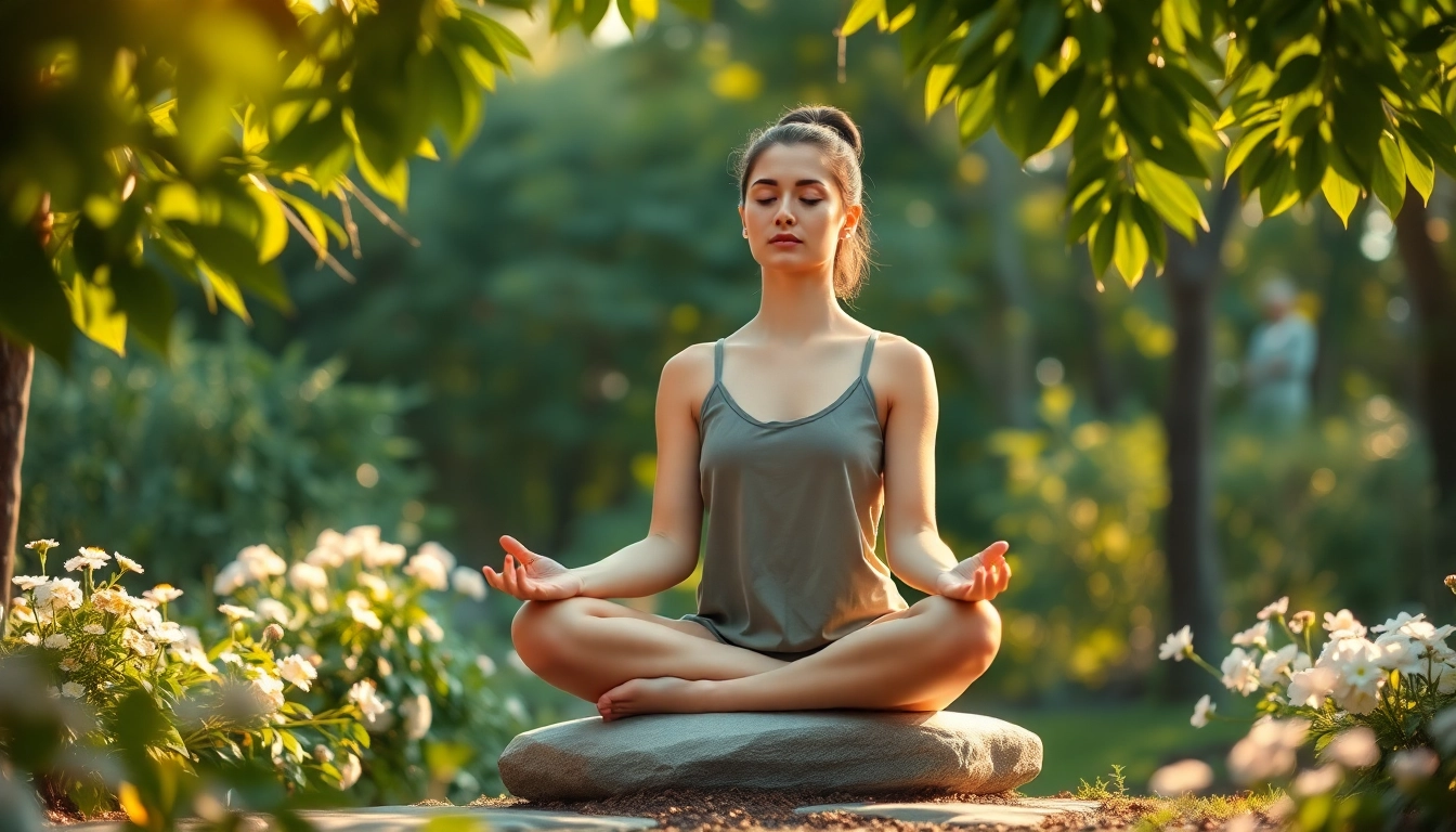 Individual practicing mindfulness meditation to cope with dealing with anxiety in a serene garden setting.