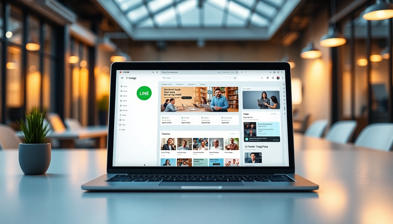 Download the line電腦版官方下載 logo on a laptop screen, demonstrating user engagement.