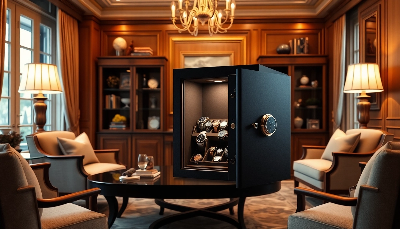 Showcasing a premium watch safe containing luxury watches in an elegant setting.