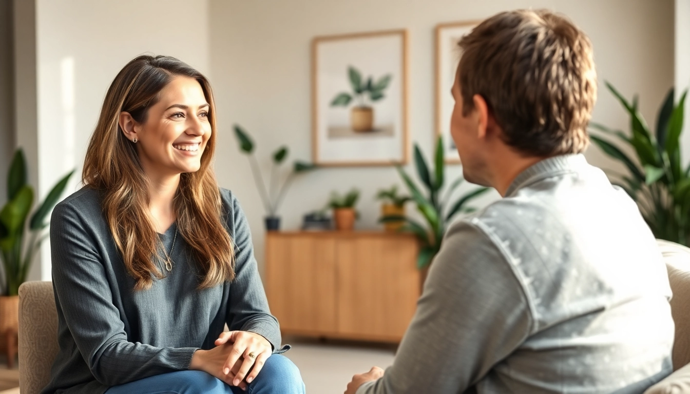 Engaging interaction between an attachment theory coach and a client in a serene setting.