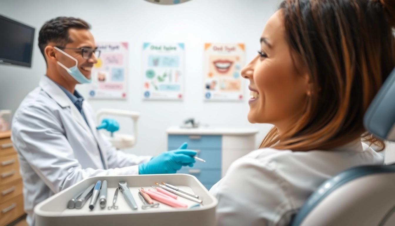 Enhance your checkups with a friendly dentist and patient interaction in a bright clinic.