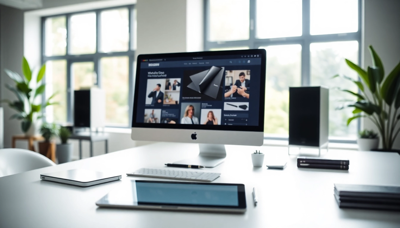 Create a stunning website design in a bright and modern workspace featuring creative tools.