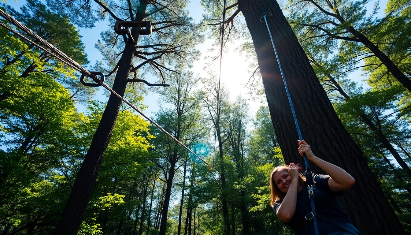 Experience ZIP WIRE KITS with adventurous setup in a sunlit forest.