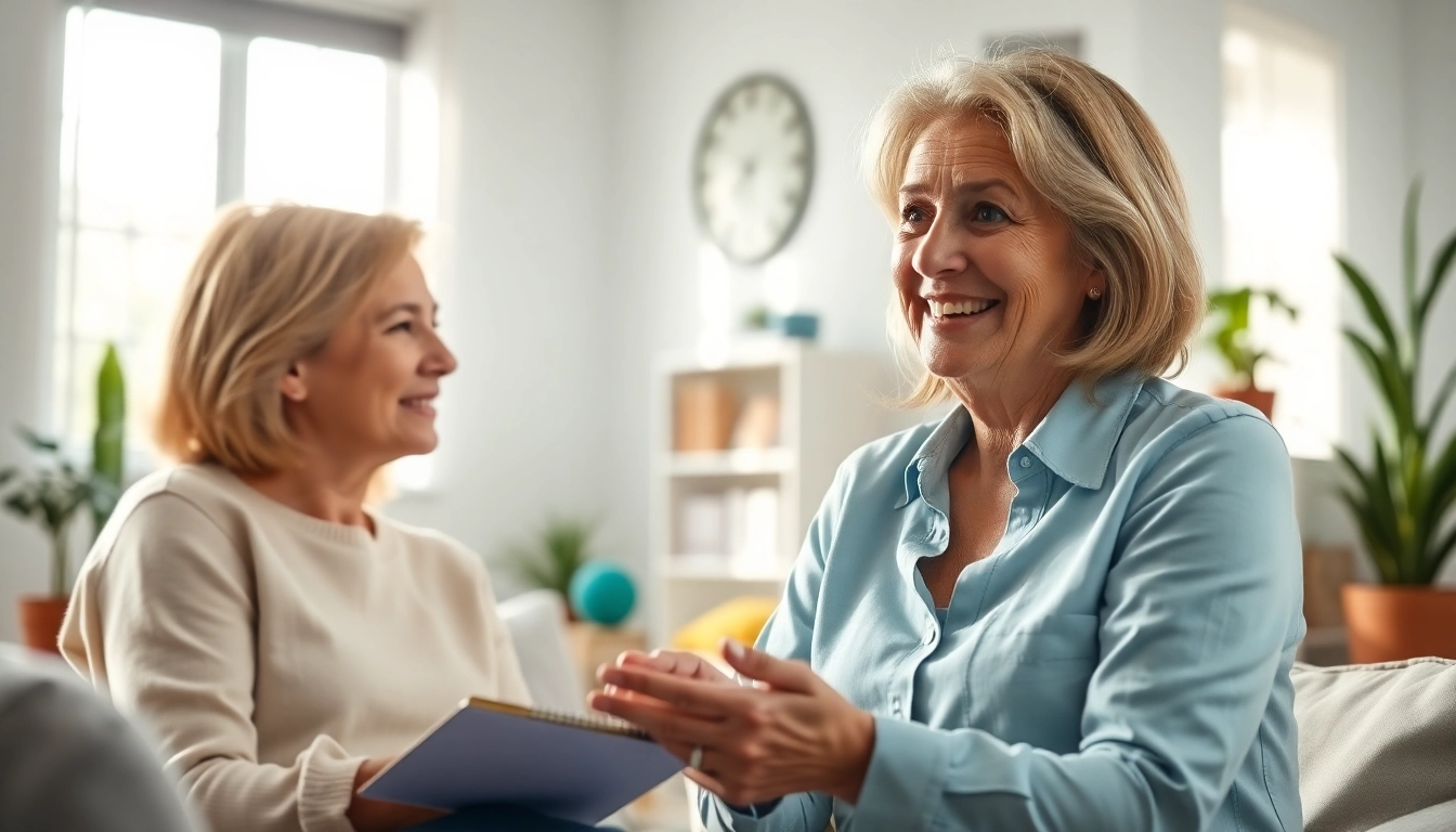 Therapist assisting patients dealing with depression in a calming office environment.