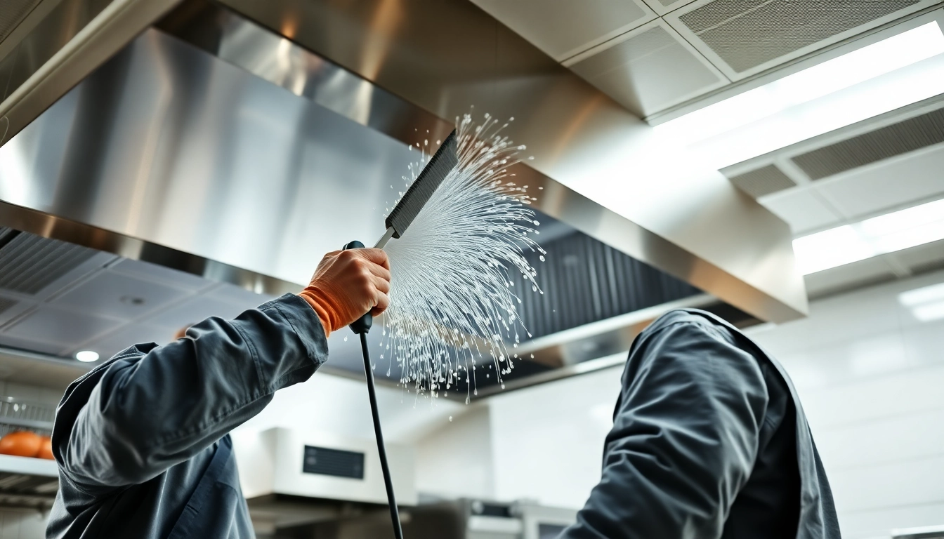 Get expert assistance with our Exhaust Hood Cleaning service by a professional technician in a spotless kitchen.