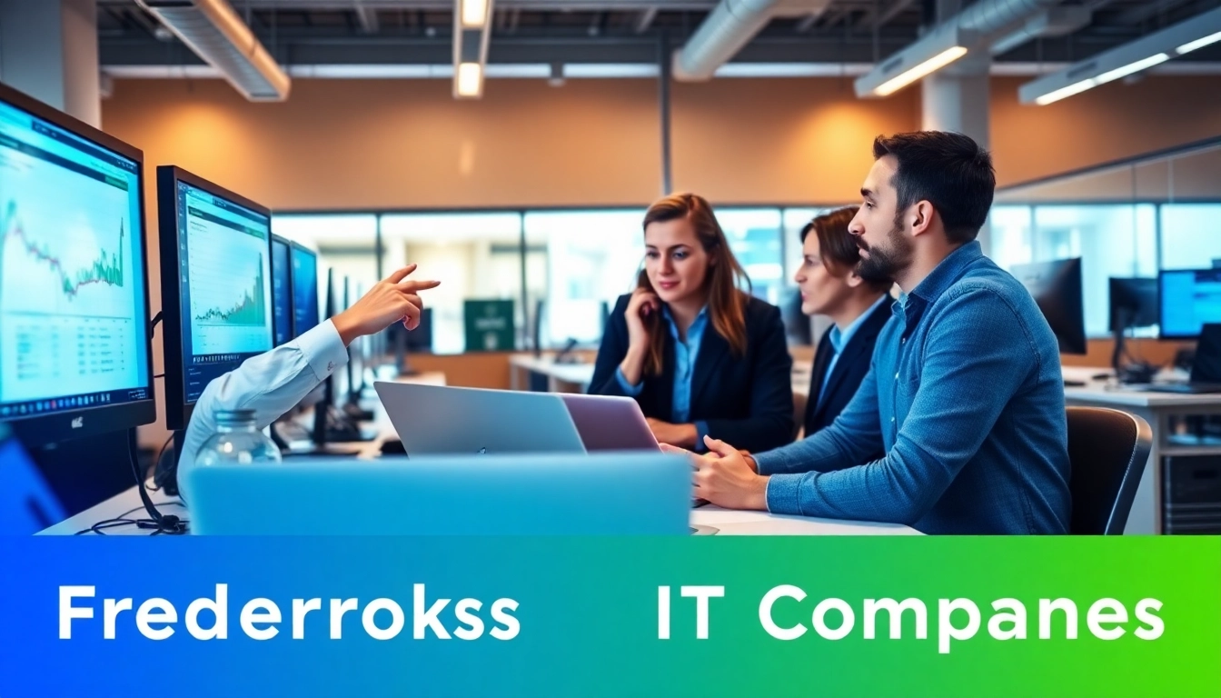 Team collaboration among Fredericksburg IT Companies showcasing data analytics discussion.