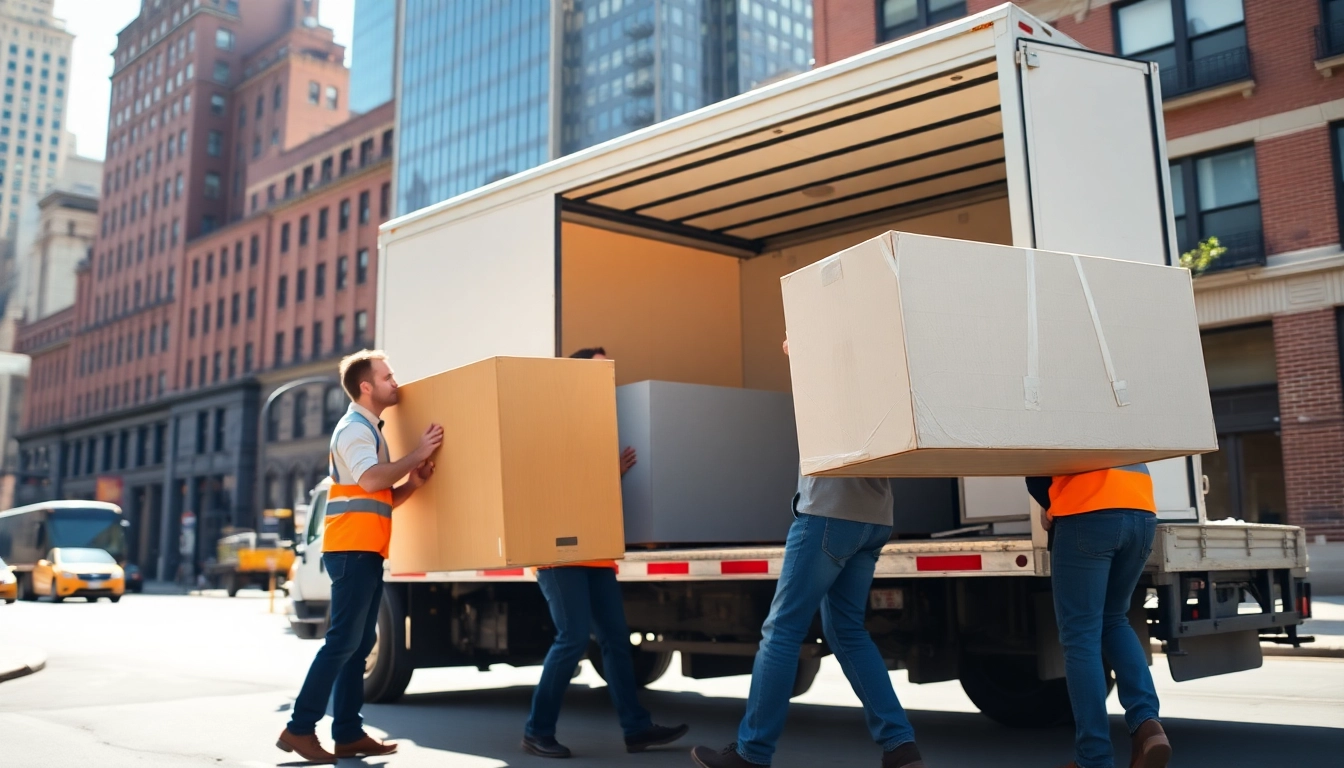 Moving company nyc team expertly relocating furniture in bustling New York City.