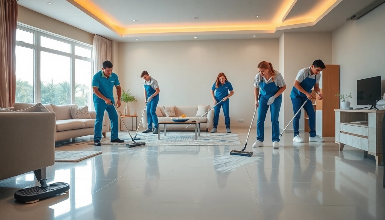 Showcase of Bond cleaning Logan services with a team cleaning a bright living room.