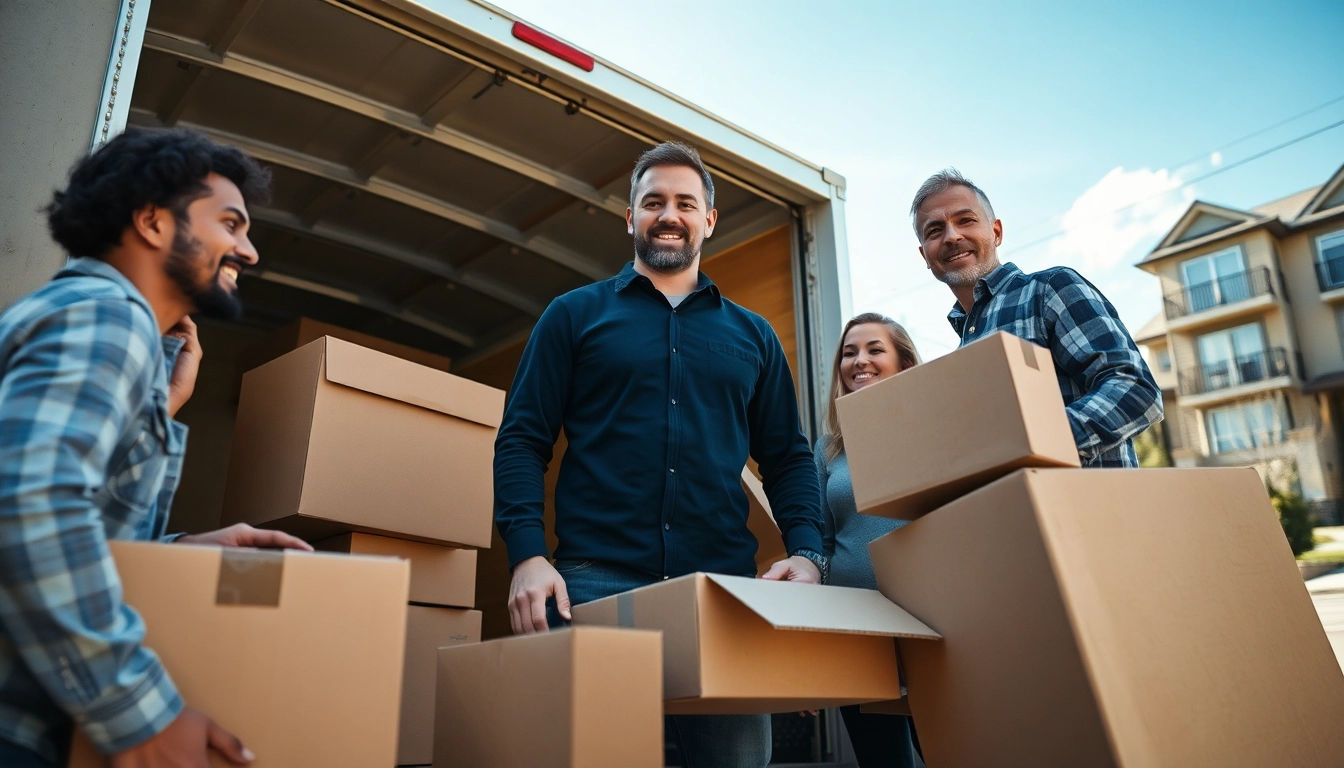 Movers Calgary helping a family with packing and relocation in a cheerful urban setting.